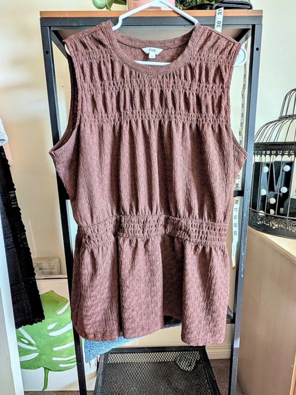 Penningtons Textured Sleeveless Shirt With Shirring